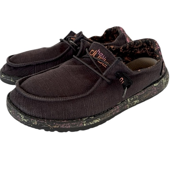 Hey Dude Shoes - Hey Dudes Wendy Glo Black Comfort Shoes Slip On Shoe Low Top Graffiti Women’s 7